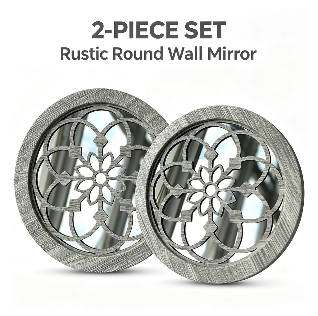 2 Pack Miroir mural en bois rond rustique