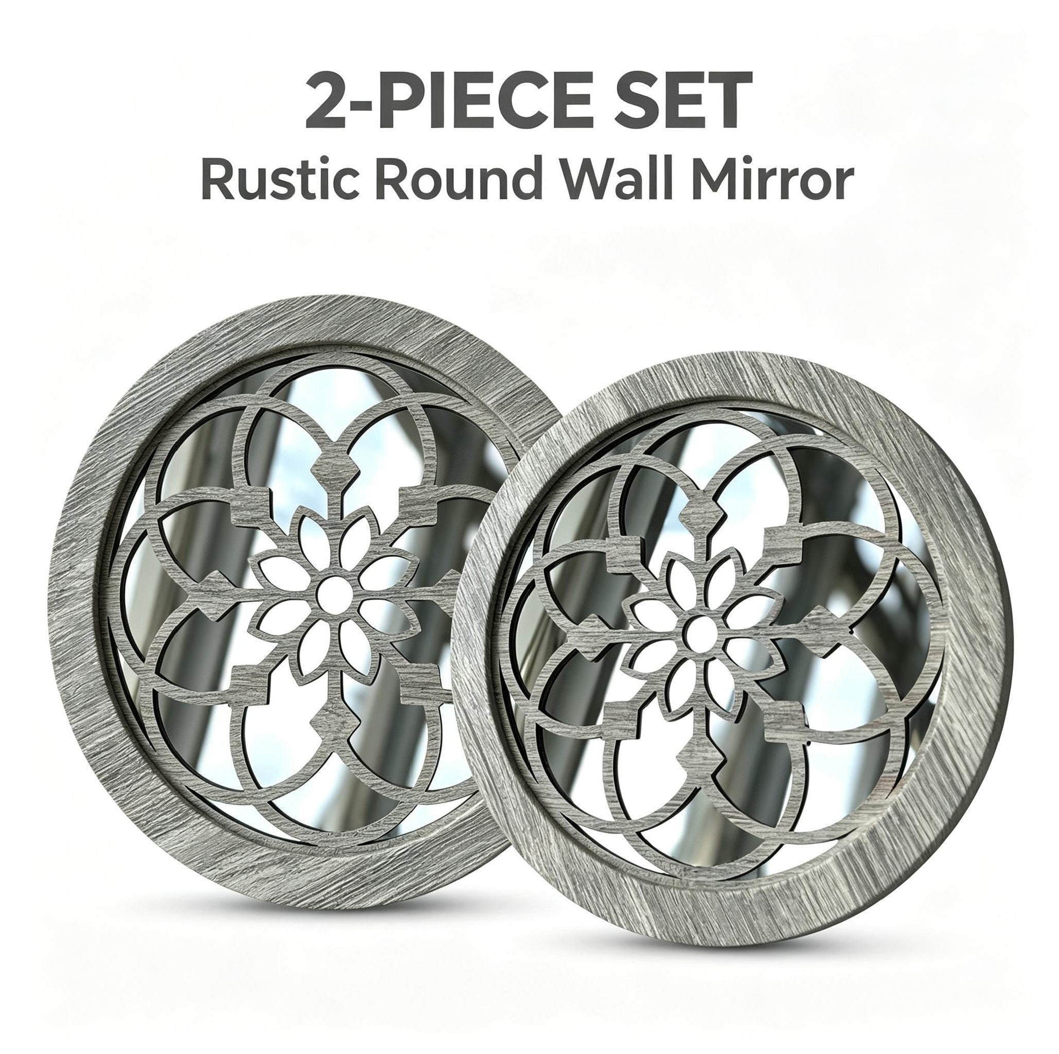 2 Pack Miroir mural en bois rond rustique