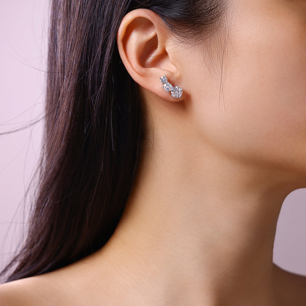 S925 Boucles d'oreilles en argent sterling graduées 3 tons
