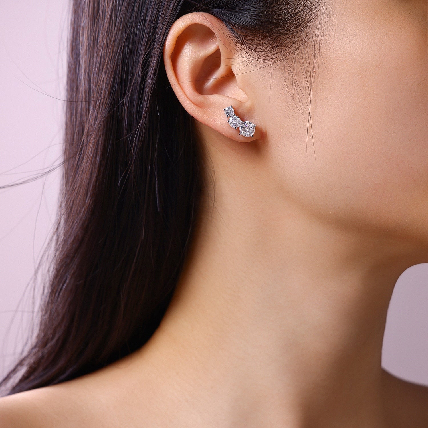 S925 Boucles d'oreilles en argent sterling graduées 3 tons