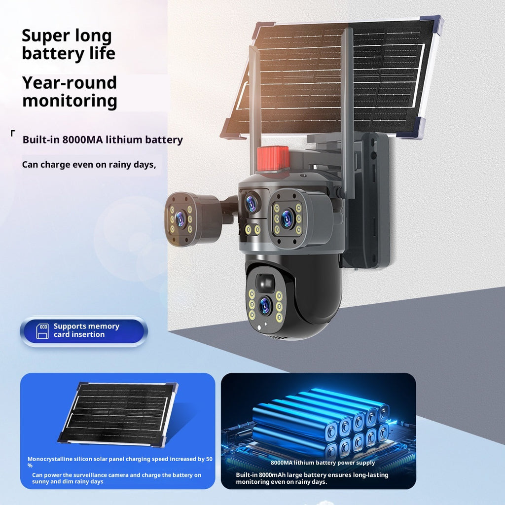 Caméra trinoculaire de surveillance solaire ultra haute définition