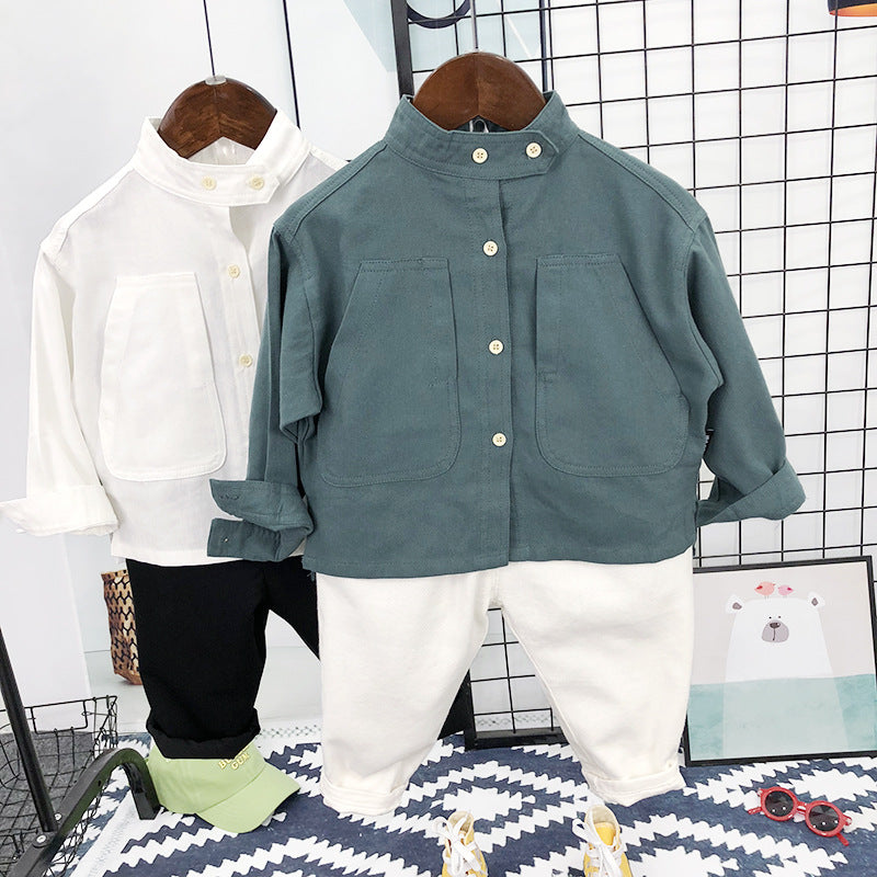 Modèles d'automne de petits enfants Chemise couleur solide Garçons Version coréenne