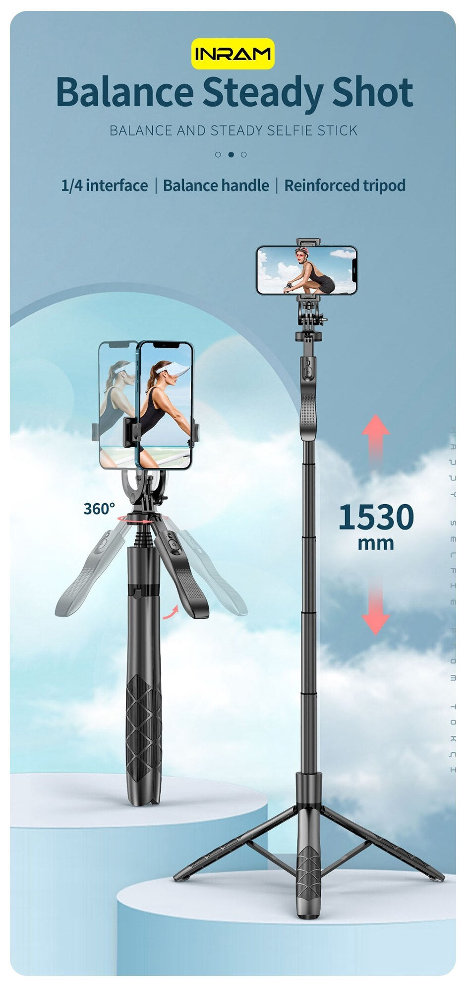 Selfie Stick Double Fill Light Bluetooth-compatible Stabilisateur à main Sol télescopique R