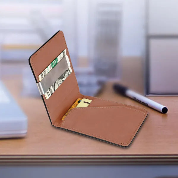 Unisex PU portefeuille en cuir RFID bloquer slim bifold titulaire de carte de crédit avec argent Clip