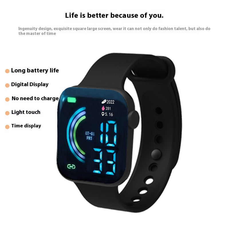 Grande écran carré Étudiant couple Sports Led montre
