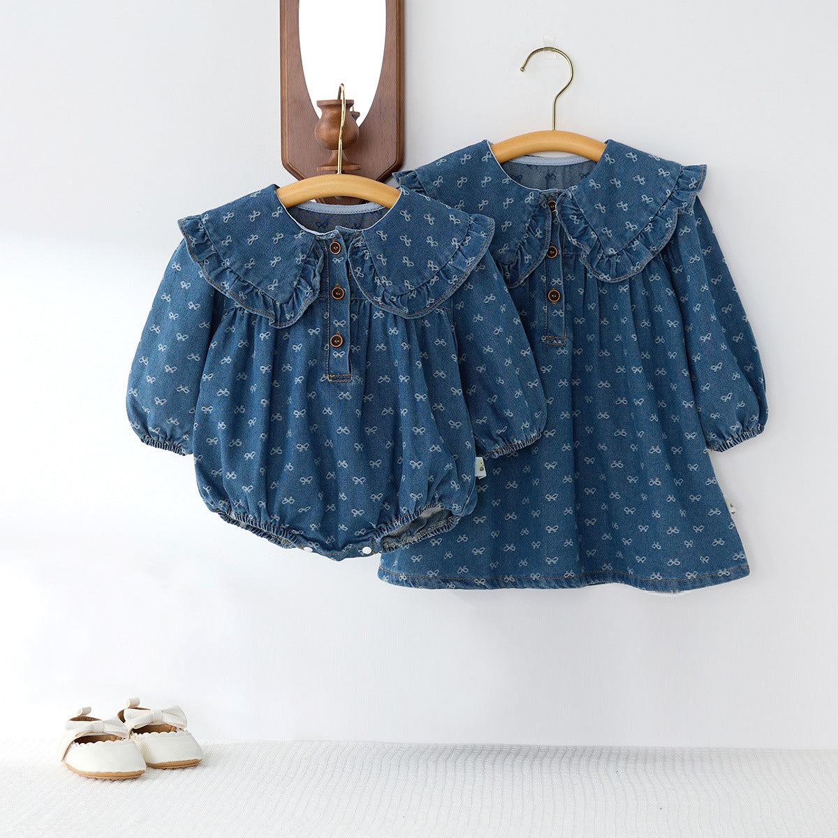 Robe en une seule pièce pour enfant Denim Romper Triangle style Crawling Suit Girls