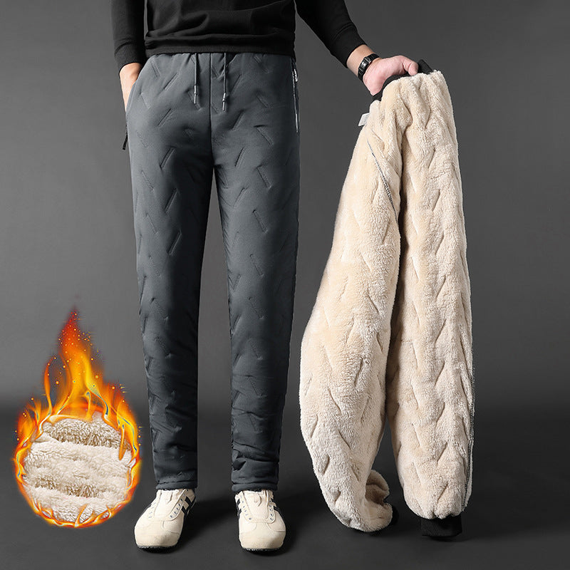 Pantalon pour hommes Velours d'hiver épaississant doux pantalons en polaire avec poche zippée Vent de grande taille