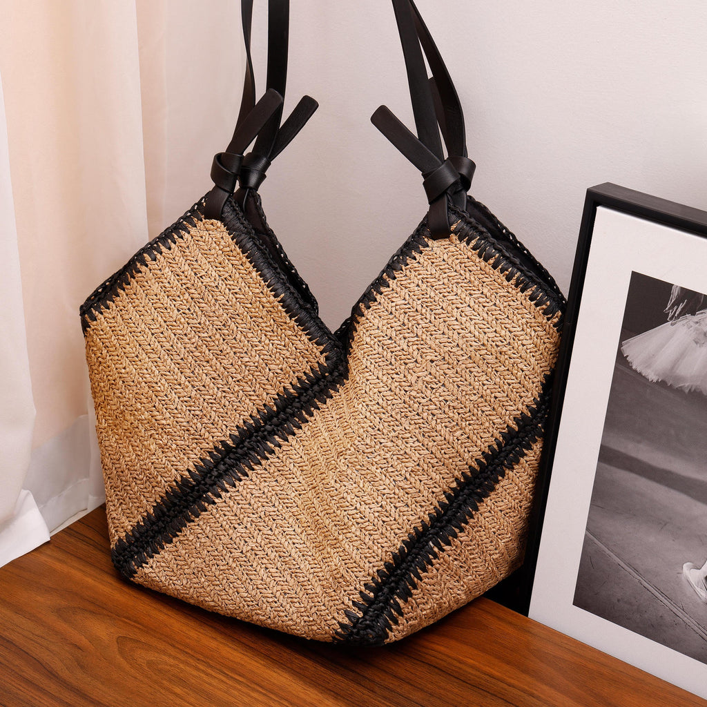 Sac tissé à la main polyvalent en paille rayée