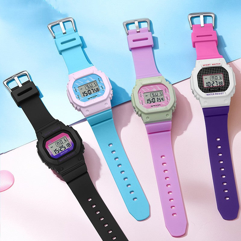 Montre électronique carrée Créativité colorée pour les étudiants masculins et féminins