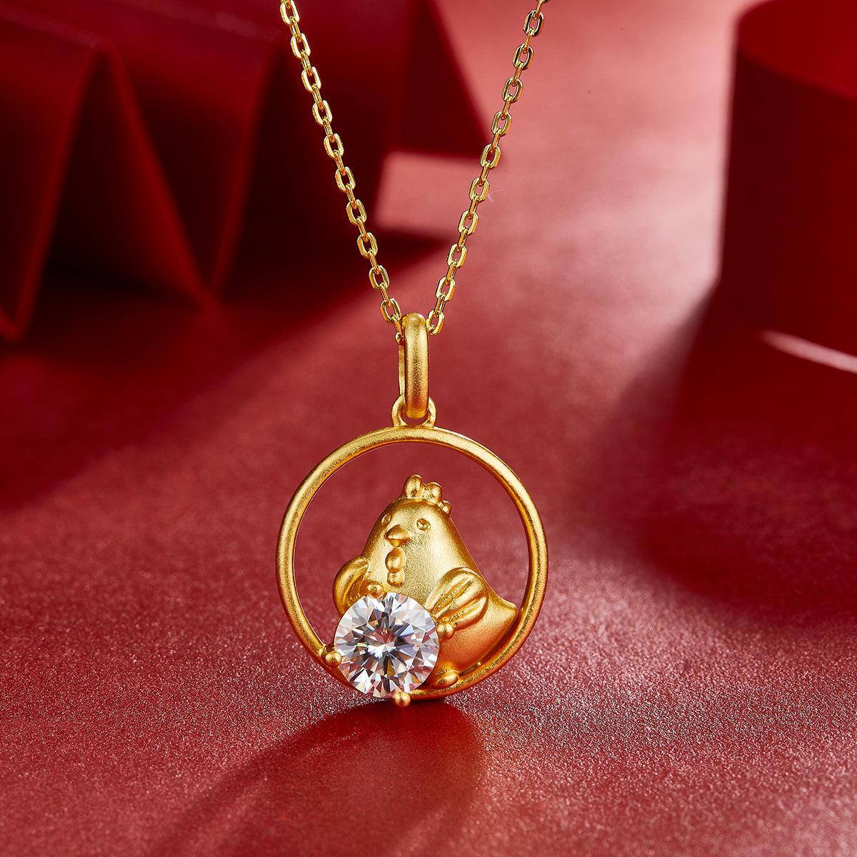 S925 Argent Sterling plaqué or 1ct D Couleur VVS1 Coq Moissanite Collier Zodiaque 4.2g