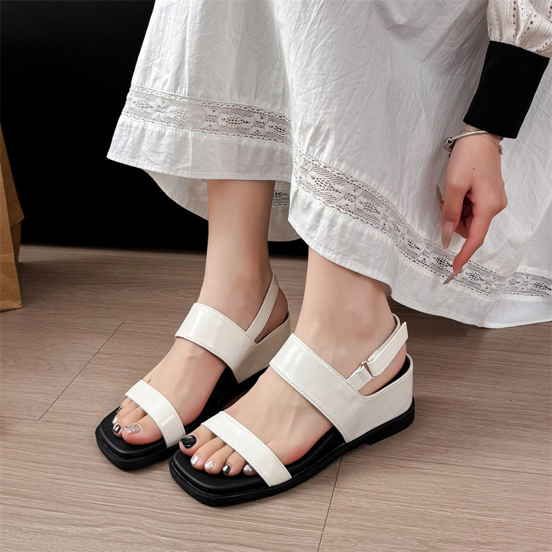 Femmes Minimalist Dual Wide Strap Slingback plat Sandales correspondant Casual Daily