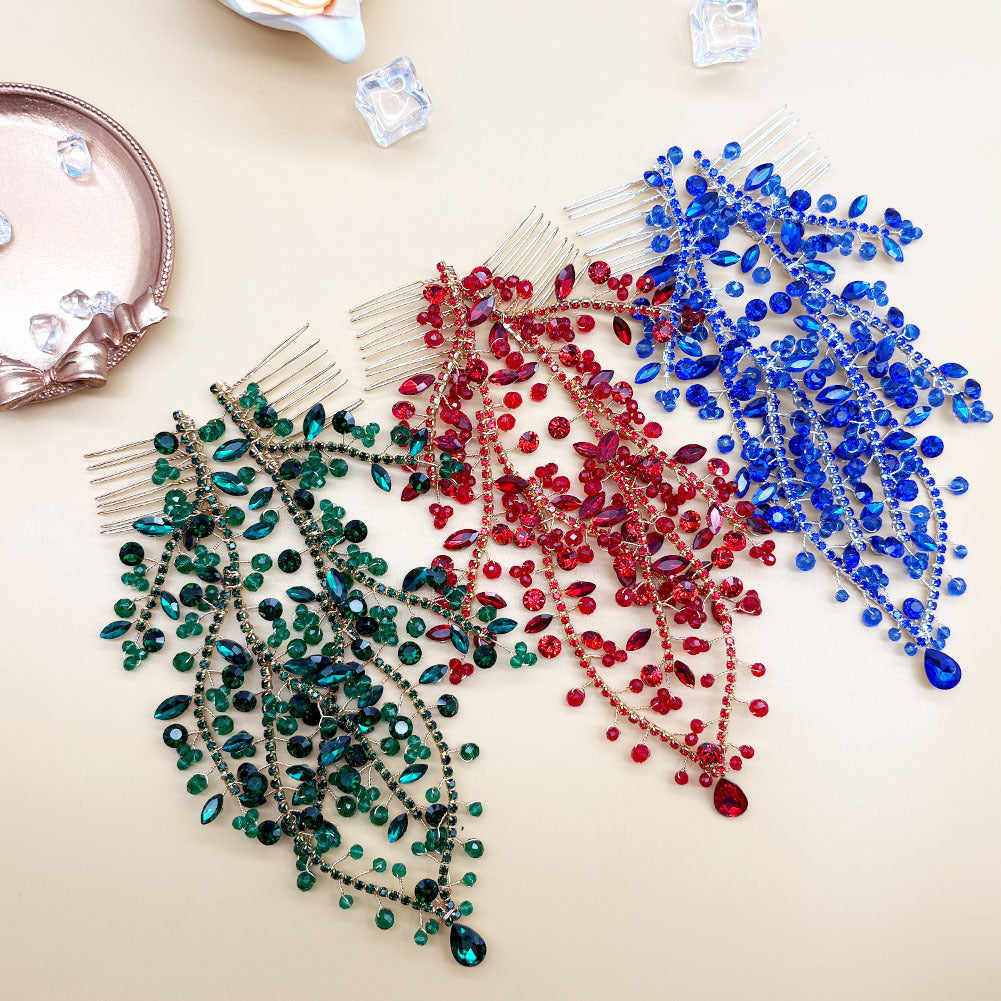 Chaîne de tête avant faite main Double cheveux Peigne pendentif Ornement de tête avant en teinte colorée