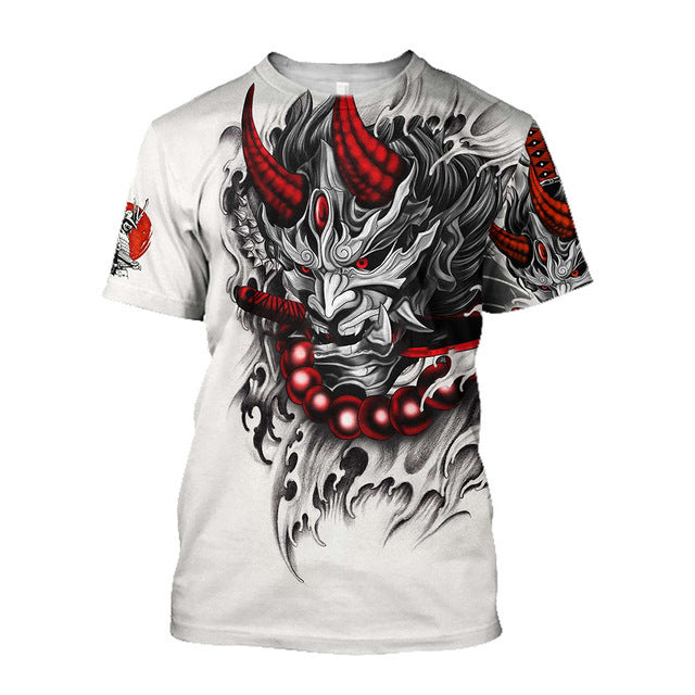 T-shirt homme 3D Samurai Imprimé T-shirt enroulé Col rond