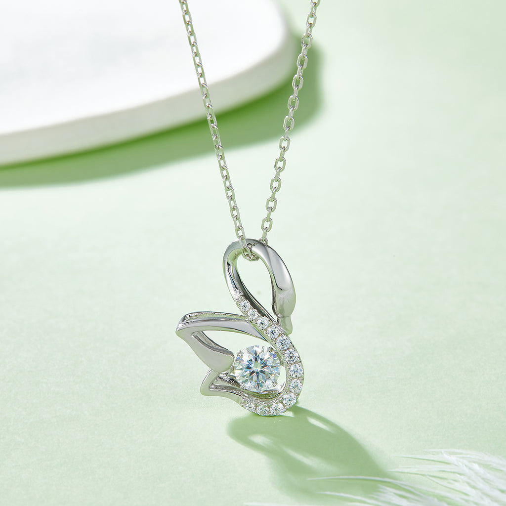 S925 Argent Sterling 0.5ct D Couleur VVS1 Moissanite Swan Pendentif Collier 45cm Platine Pla