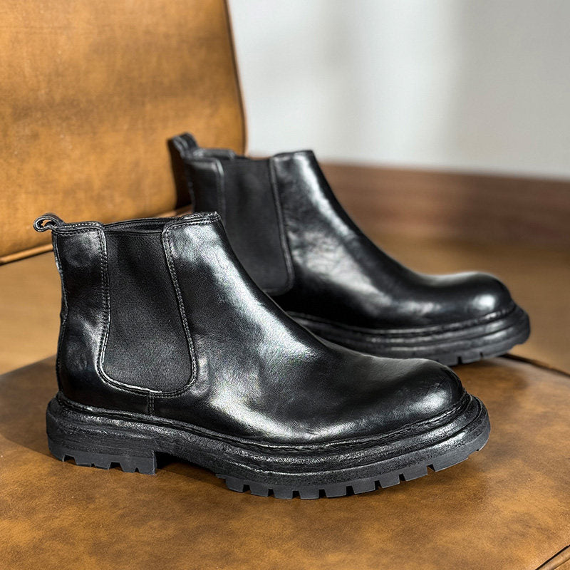Bottes en cuir vintage de taille plus épaisse pour hommes
