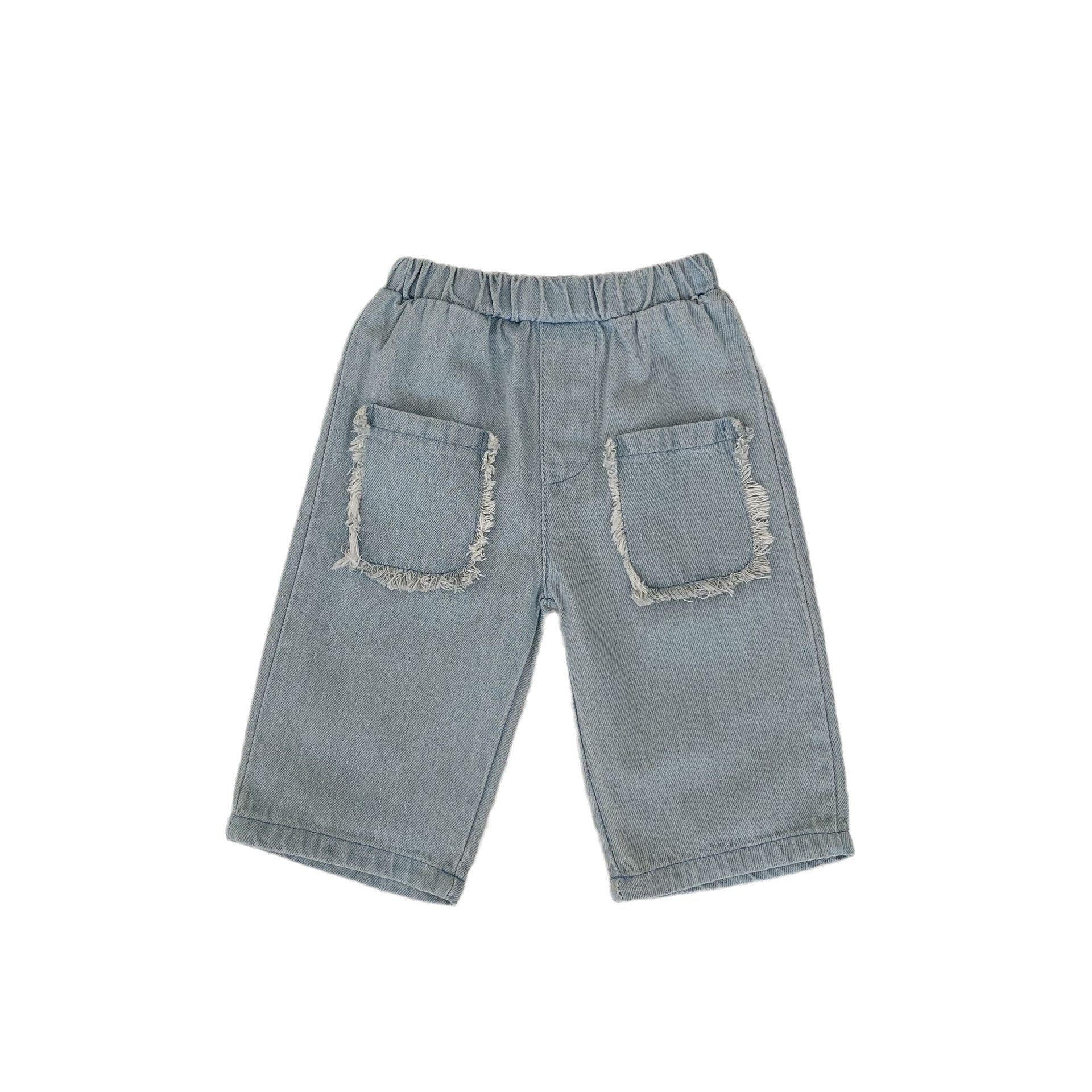 Pantoufles de coton denim de poche pour enfants