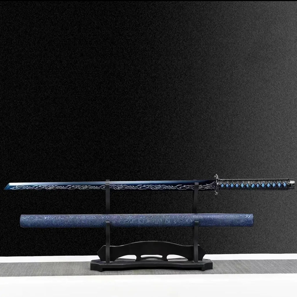 Bleu Dragon Tang saber horizontal de Longquan une pièce haute en acier manganèse collectible