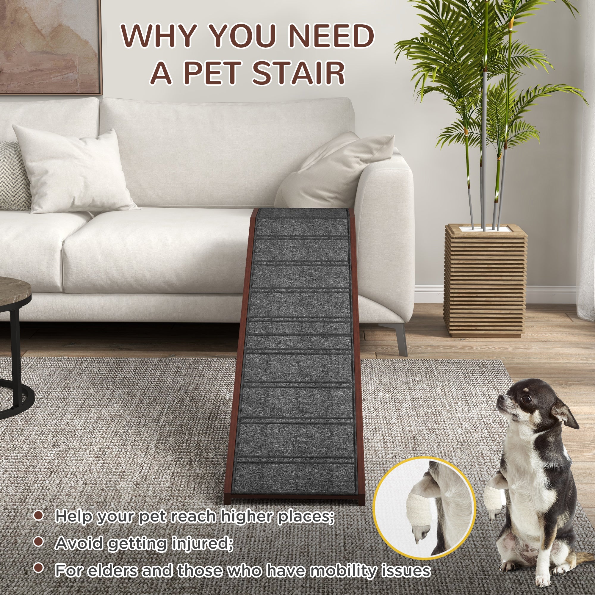 Ramp pour chiens avec tapis antidérapant et plate-forme supérieure