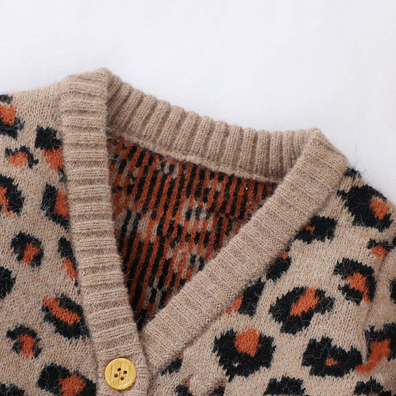 Mignon d'automne V-Neck Leopard Knit Cardigan