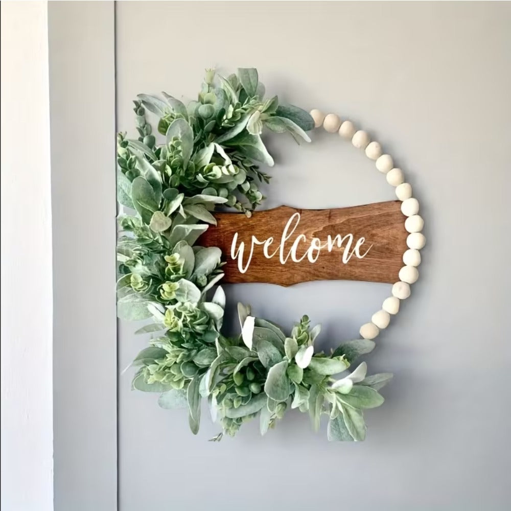 1 perle en bois fabriquée à la main – couronne de printemps Boho-Farmhouse avec fleurs artificielles Et