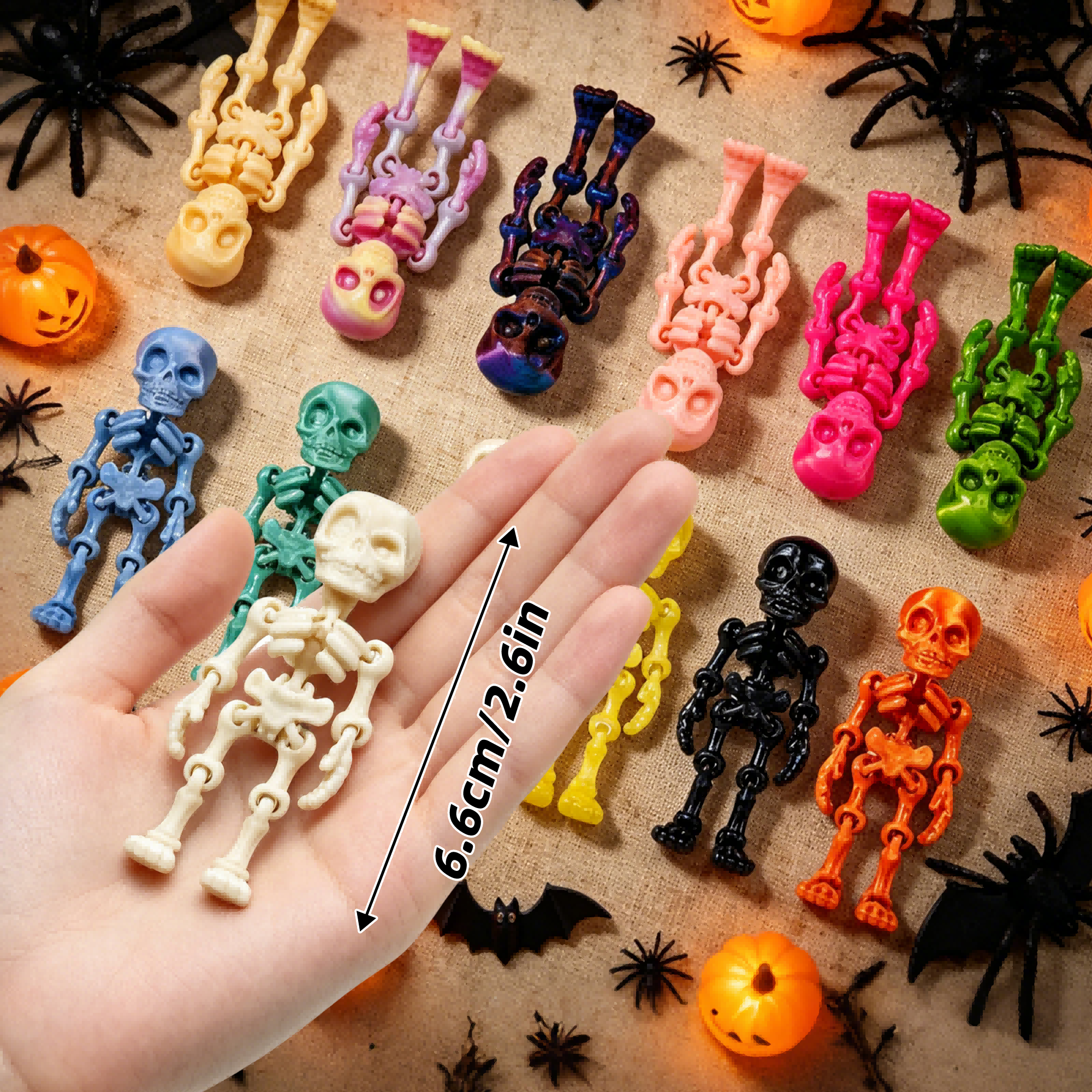 30PCS 3D Imprimé Mini Squelette Décorations Articulées Halloween Party Desk Décor