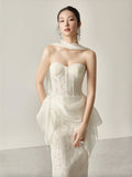 Robe Corset Dentelle Midi sans fermeture avec recouvrement amovible