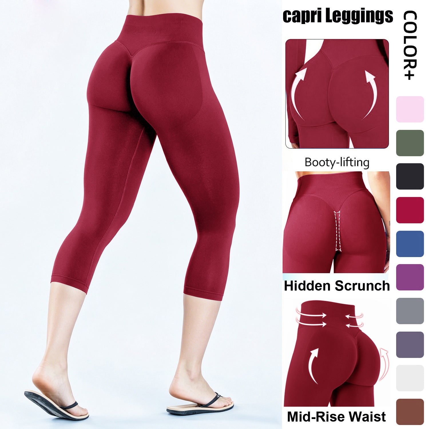 Pantalon croppé à trois pans de la taille Conception plissée pour un effet de lifting des fesses Mer à basse altitude