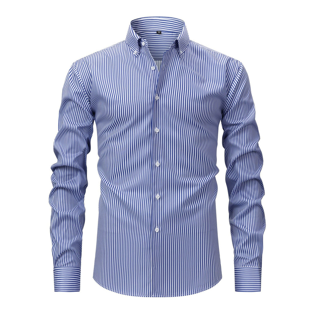 Jiachuan European and American Elastic Non-Iron Men's Shirt Long Sleeve Digital Print Stri
