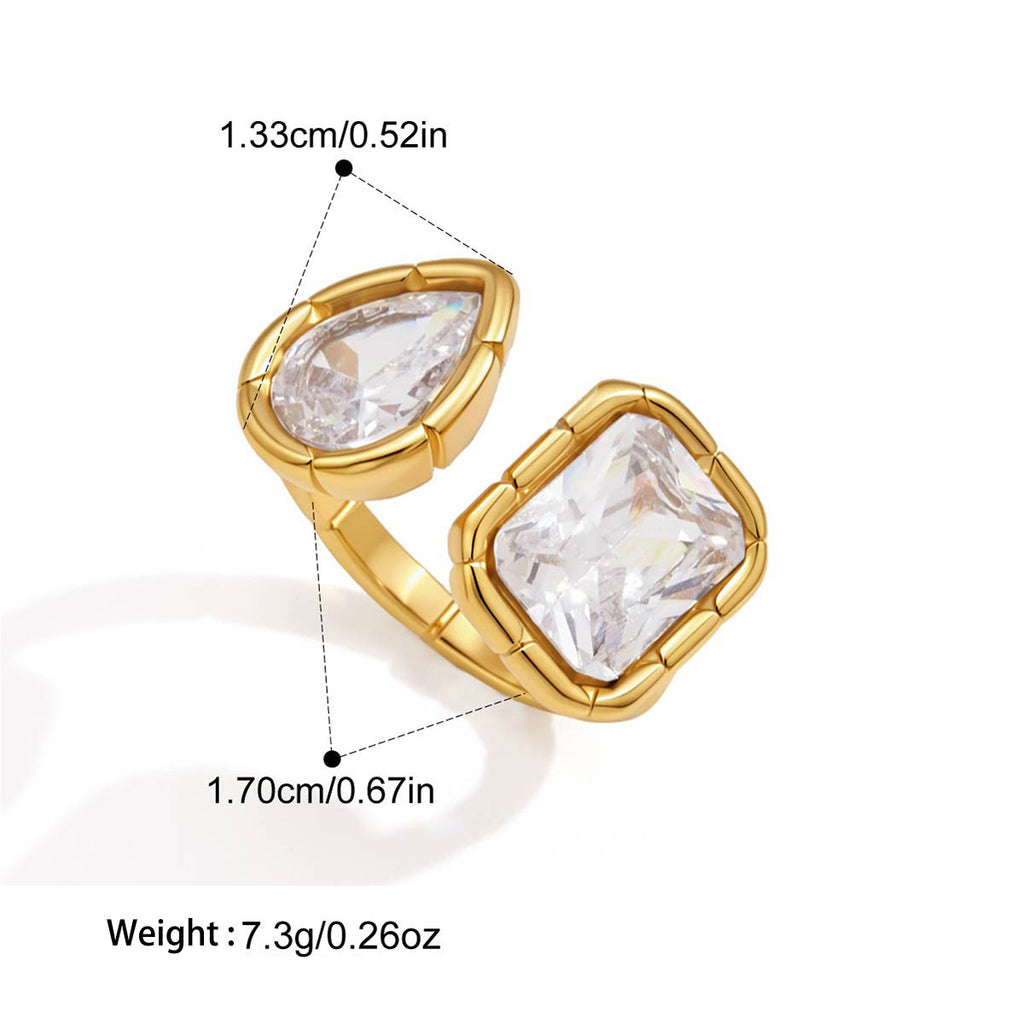 Anneau ouvert de luxe léger avec Zircon coloré et acier au titane