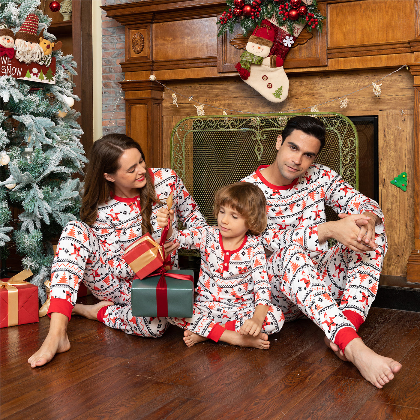 Cou rond à manches longues imprimé pyjama pour parent-enfant de Noël