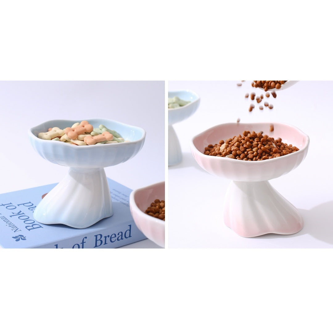 Élevé en céramique graduée en forme de robe Pet Water & Food Bowl pour chats et chiens