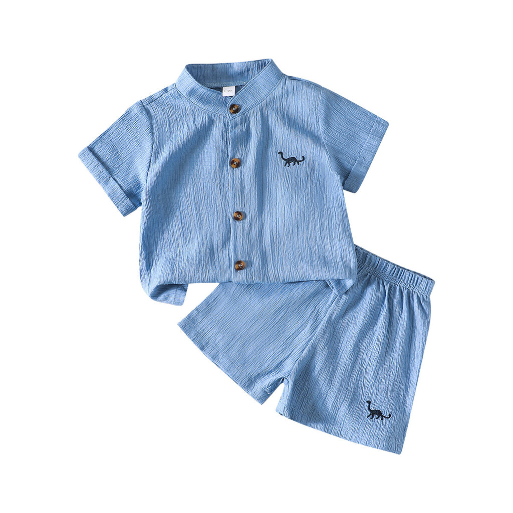 Polyester Baby Boys' Printemps été Couleur unie Dinosaure brodé Chemise à manches courtes Sol