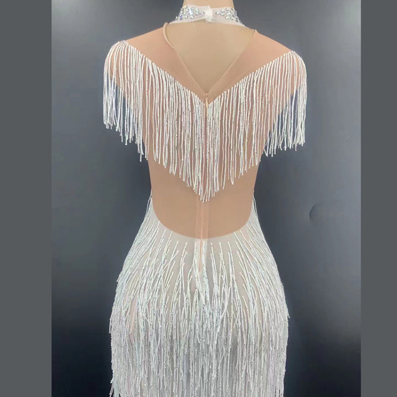Lady Wind Déesse Tassel Pending Neck Robe Lourde Industrie Perles Perles Perles Perceuse Design de luxe