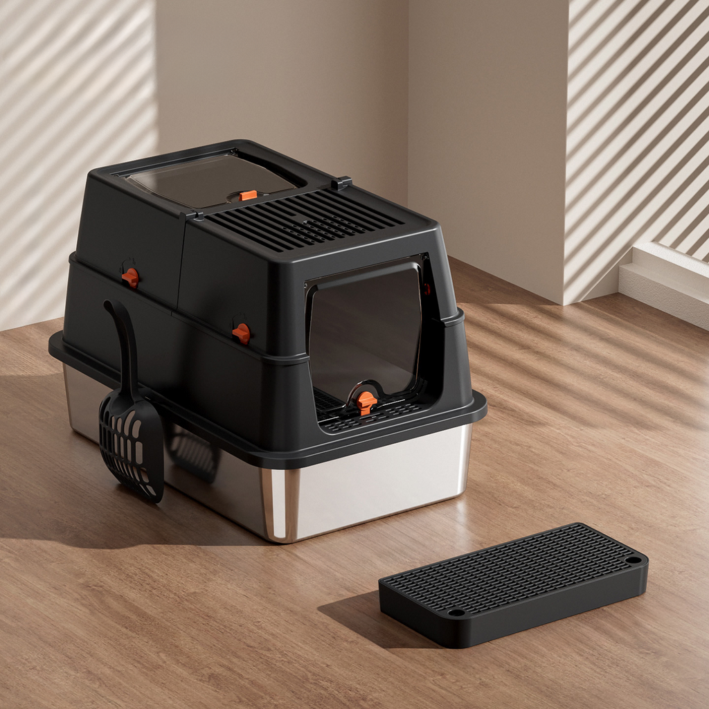 Boîte à litière en acier inoxydable avec couvercle
