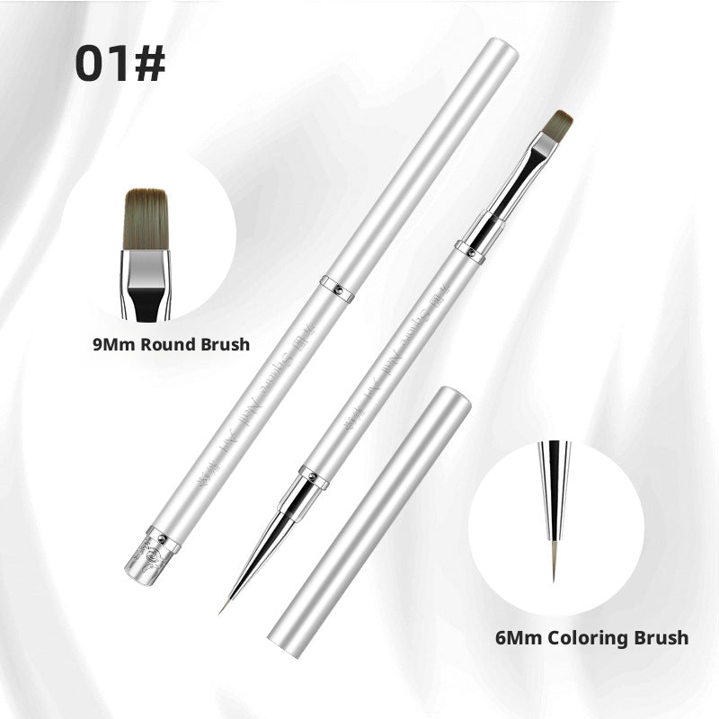 Stylo à ongles double tête-silver-square tête + aiguille-importation de poils en nylon-1 stylo