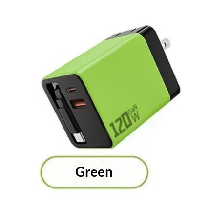 Chargeur rapide GAN 120W avec un câble rétractable intégré