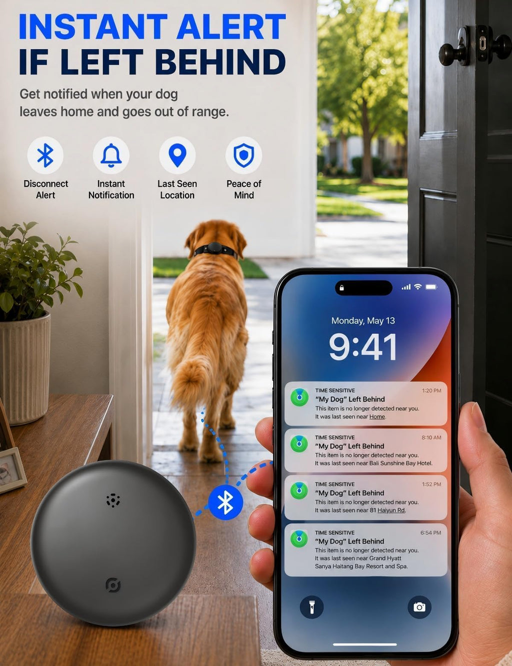 Tracker GPS pour chiens IOS & Android - Pas d'abonnement Collier GPS Tracker pour chiens Smart Cat Real