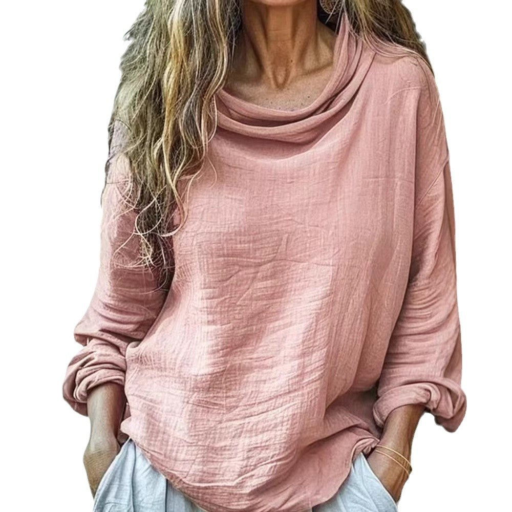 European and American Spring Women's Casual Loose Fashion Long Sleeved Solid Color Pile Co