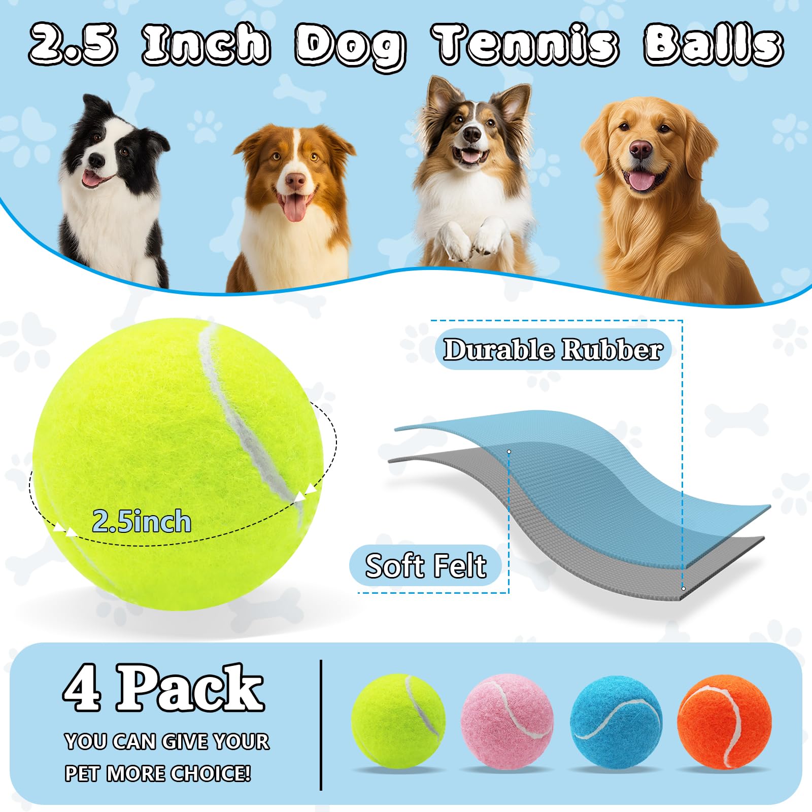 Balles de chien, Balles de tennis pour chiens, Colorful facile d'attraper les animaux jouer balle