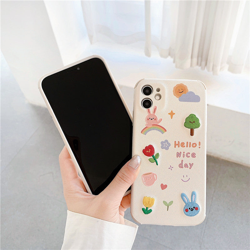 Brodé ours et lapin cas de téléphone en plastique