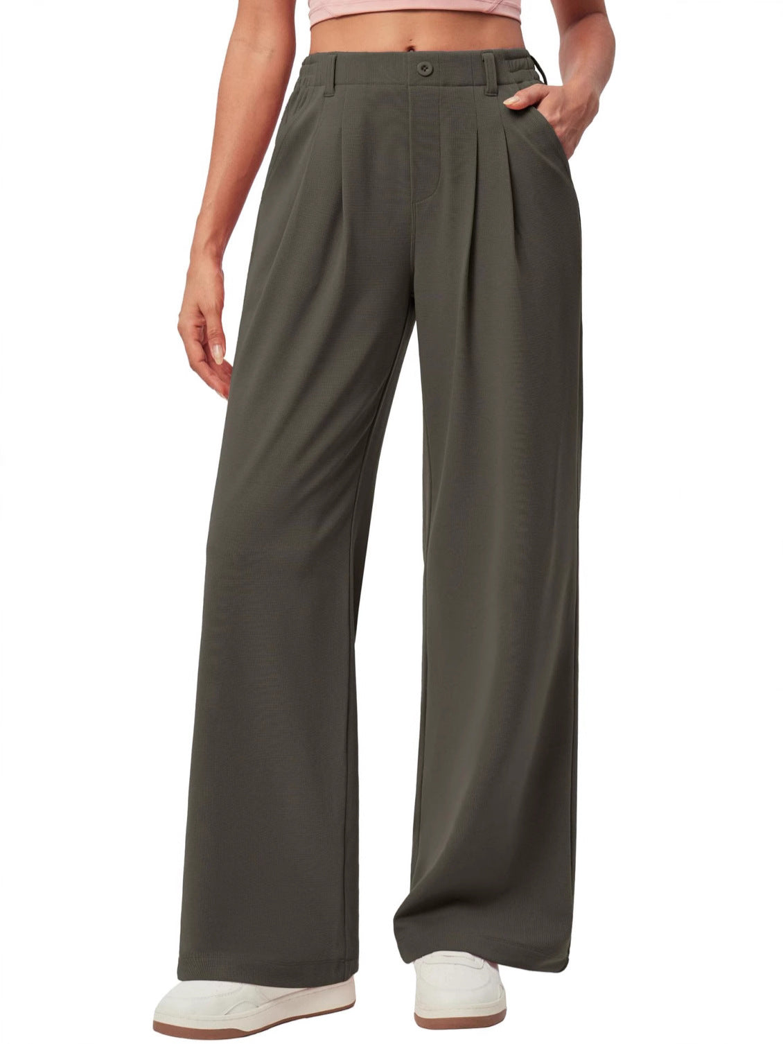 Pantalon de travail à jambes larges pour femmes Gaffle Knit Haut bouton de taille Robe décontractée Pantalon à jambes larges