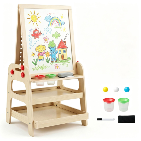 2-en-1 en bois enfants Art Easel avec la course en marbre