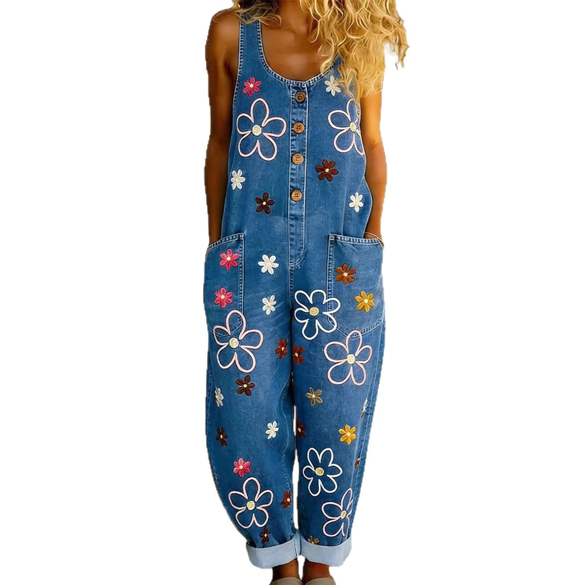 Rétro-style Fashionable Large-leg Faux Denim Survêtements