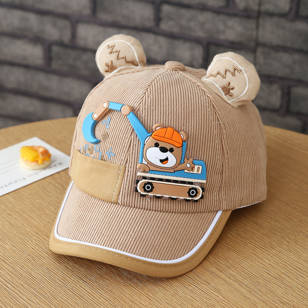 Garçons et filles de dessin animé Bulldozer ours en peluche Oreille Cap de baseball avec fixation Velcro