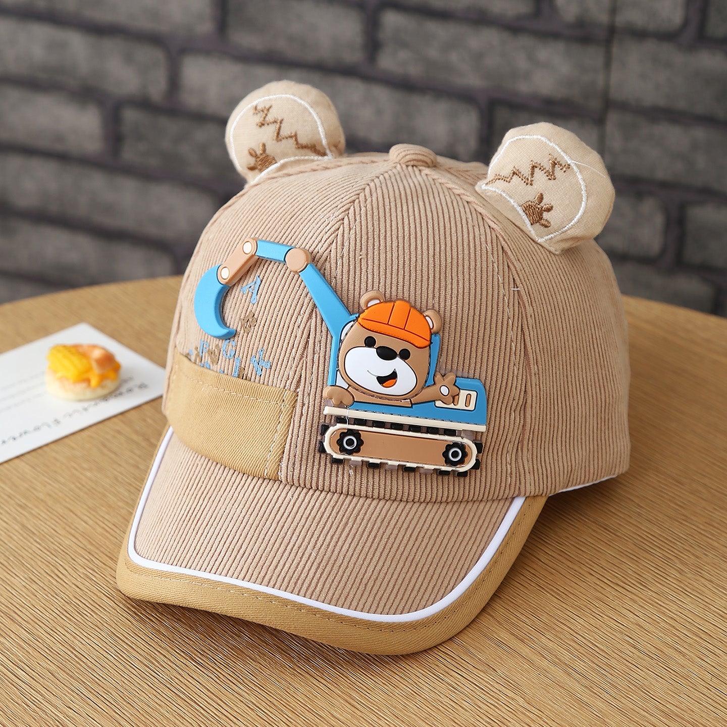 Garçons et filles de dessin animé Bulldozer ours en peluche Oreille Cap de baseball avec fixation Velcro