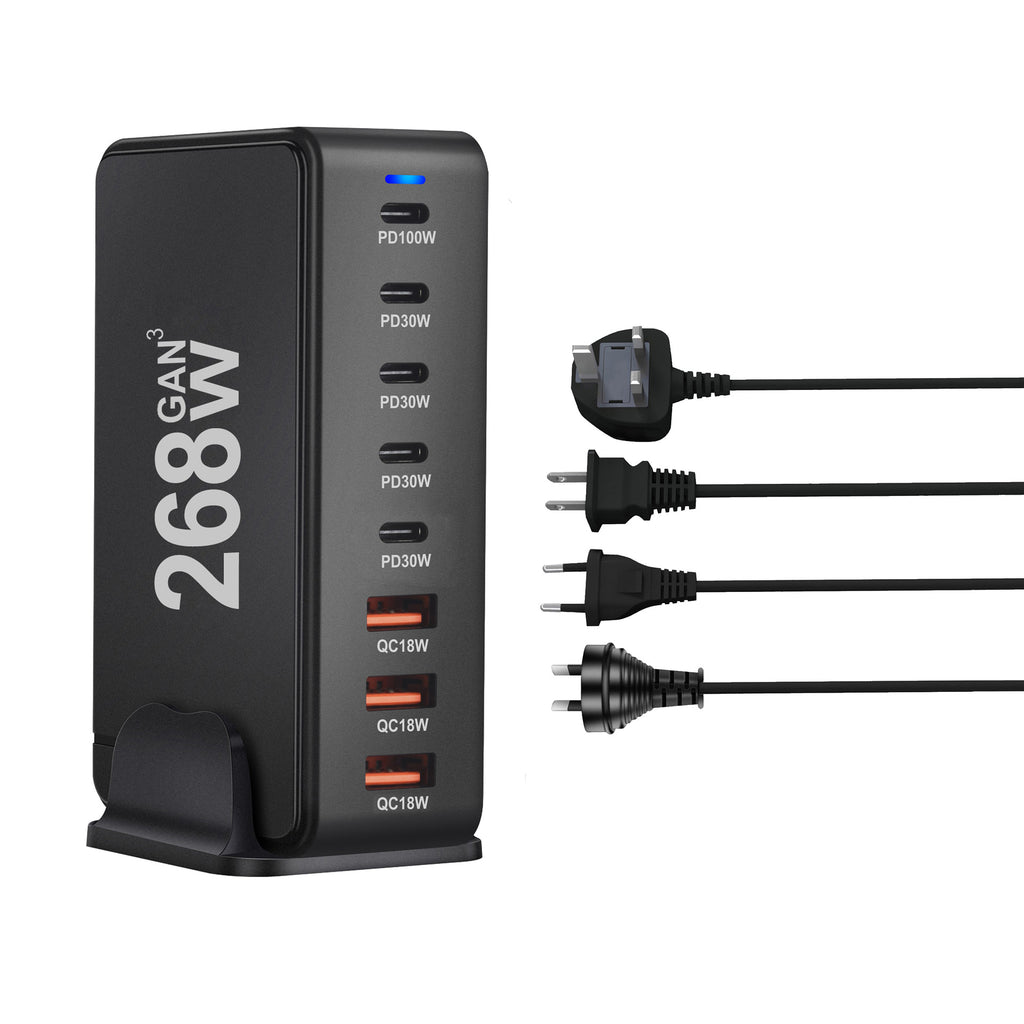 268W Gallium Nitride PD Chargeur de bureau multifonctionnel 5 C3A Adaptateur 8 ports