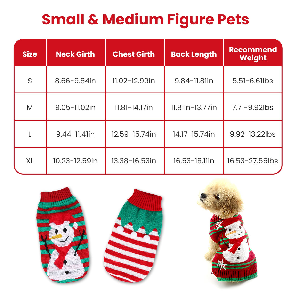 2 Patterns 4 Tailles Option-- 1Pc Animaux de Noël Chandail en col roulé Chandail Chat Vêtements de Noël