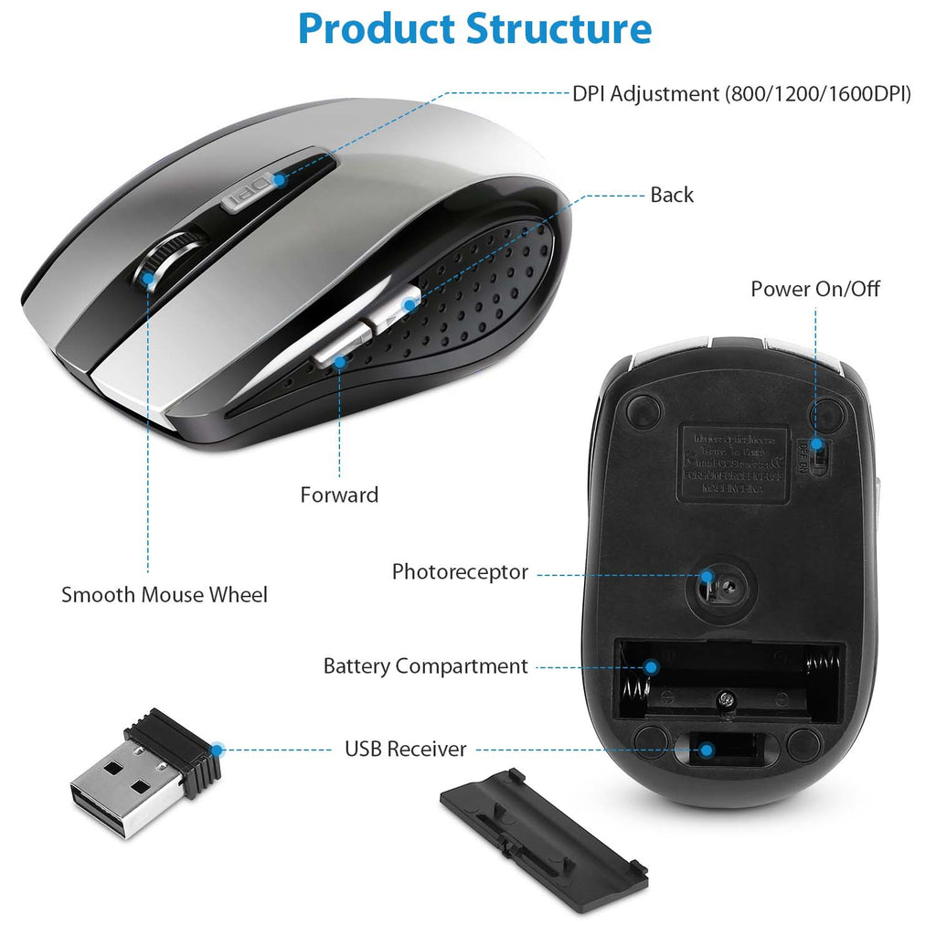 2.4G Souris de jeu sans fil optique Mice With Receveur 3 DPI réglable 6 boutons pour PC La