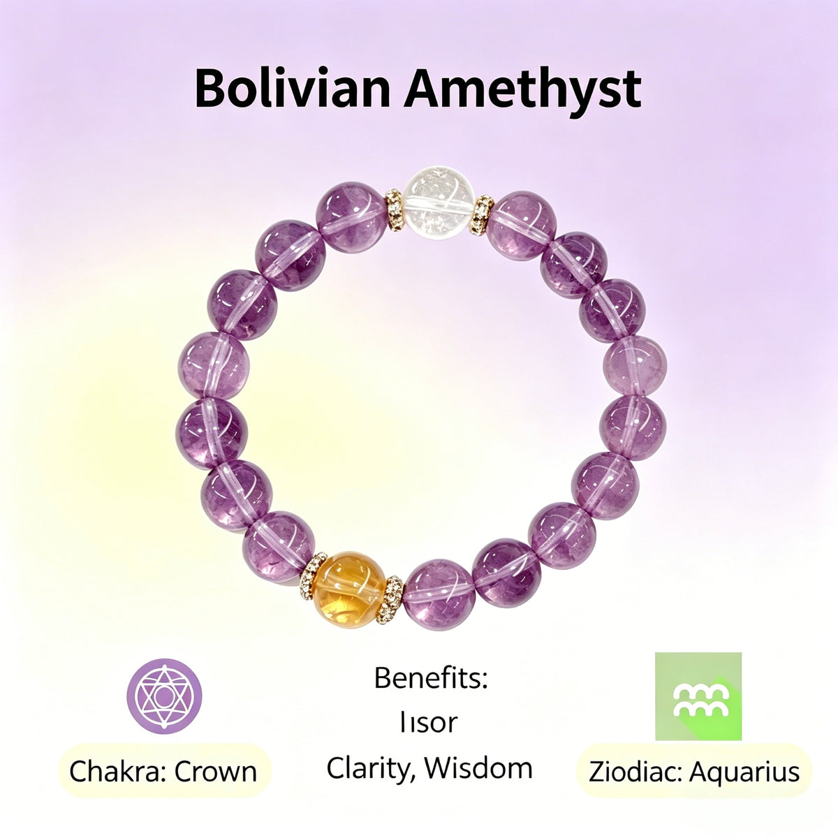 Bracelet Chakra de la Couronne d'améthyste bolivienne - Clarté et sagesse