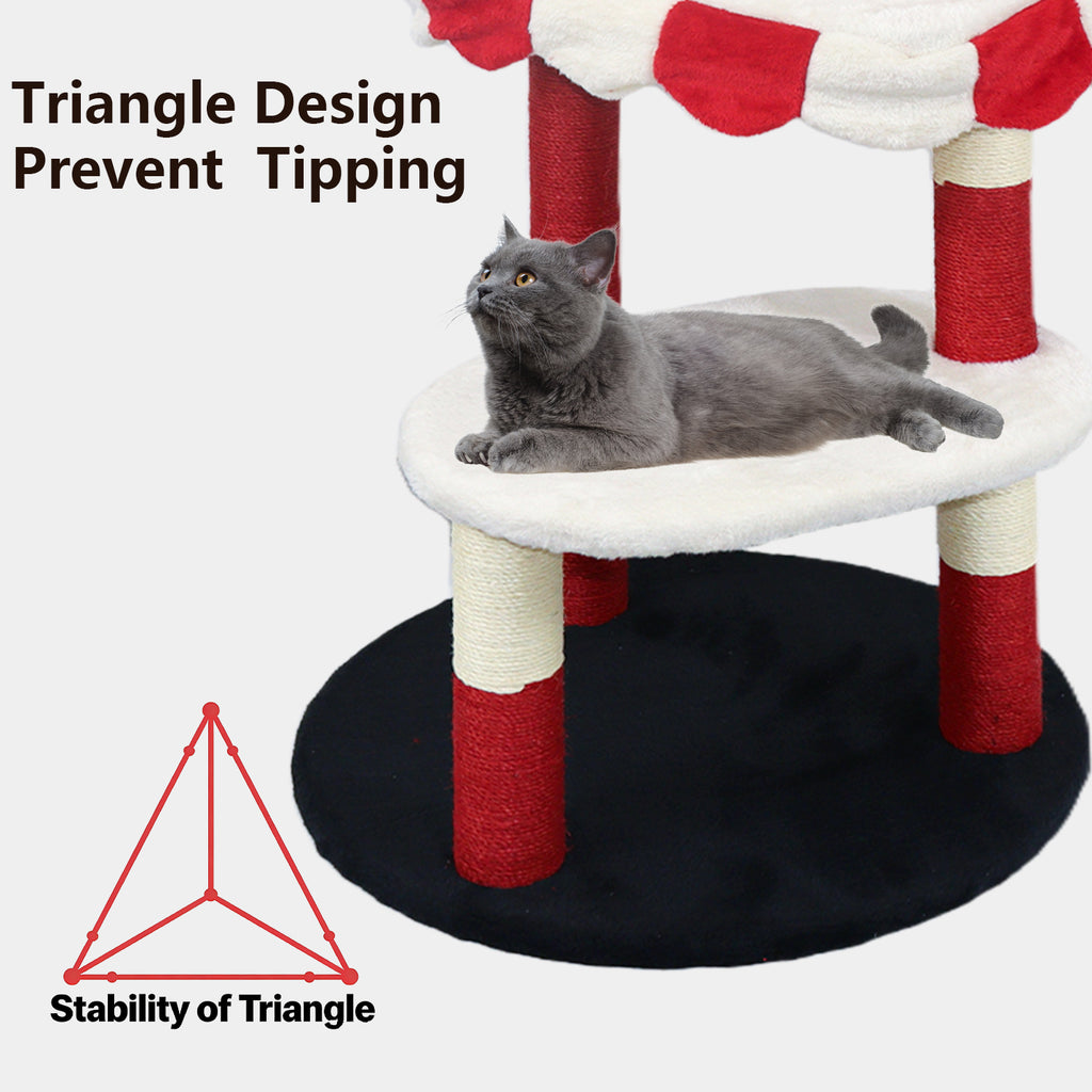 Arbre de chat avec perche cozy et poteaux de Scratching - Red & White Design Meubles de chat multi-niveaux